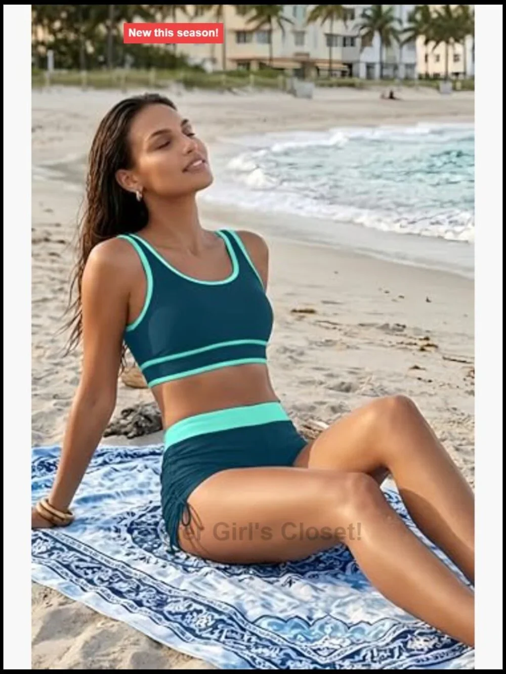 Women's Sporty Bikini Set Two Piece Color Block High Waisted Boy Shorts Bottom